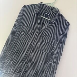 Lands'‎ End Women's Size Large Striped Button Down Long Sleeve Shirt Blouse